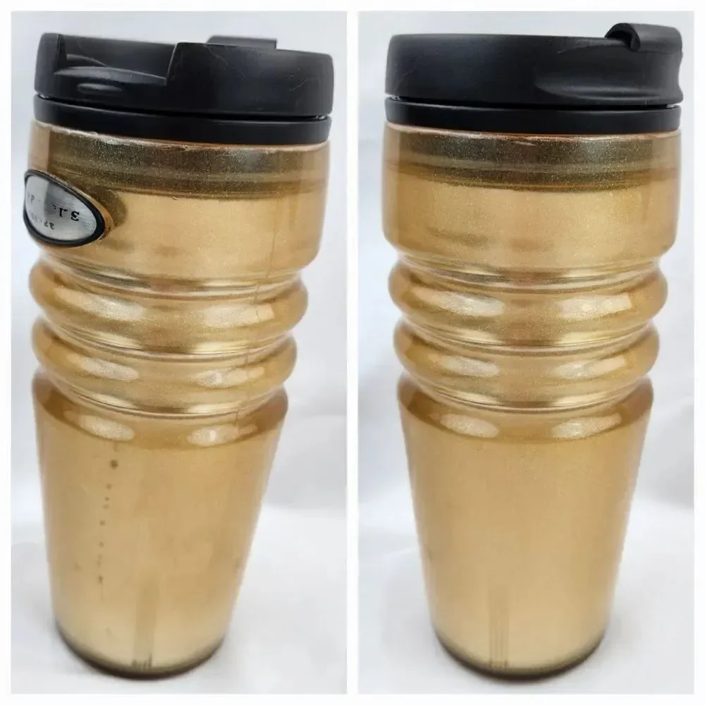 ☕️Vintage Starbucks 2004 Metallic Gold Double Wall 16oz Travel Tumbler
